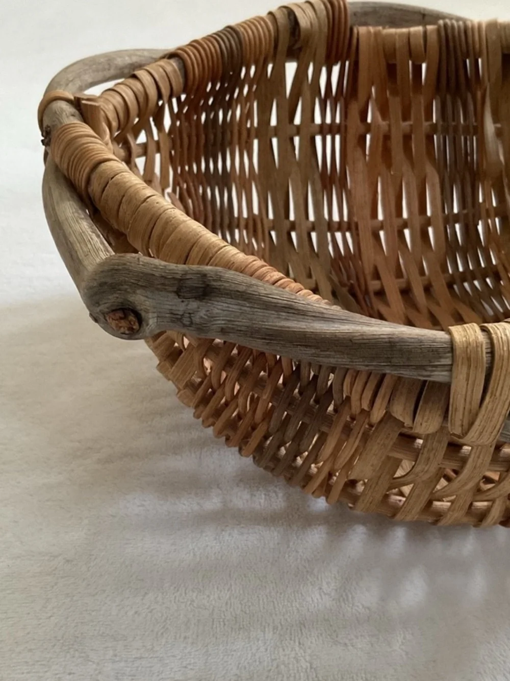 Vintage Wicker Basket Grapevine Handles Rustic Farmhouse Cottage Decor